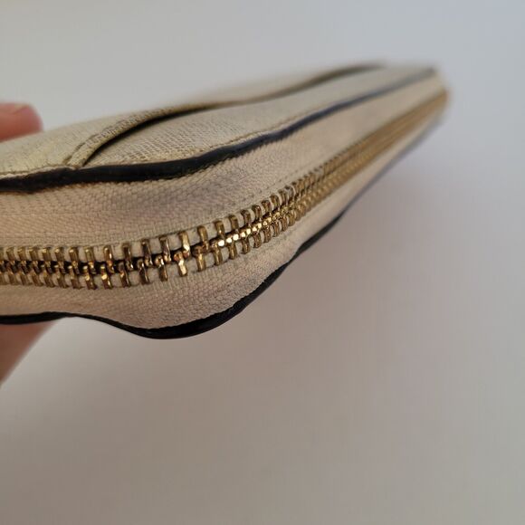 KATE SPADE Zip Around Wallet Gold Glam Metalic Continental Large Logo Fair - Picture 12 of 13
